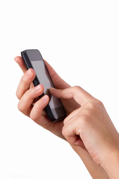 Mãos Tocando tela de telefone inteligente — Fotografia de Stock