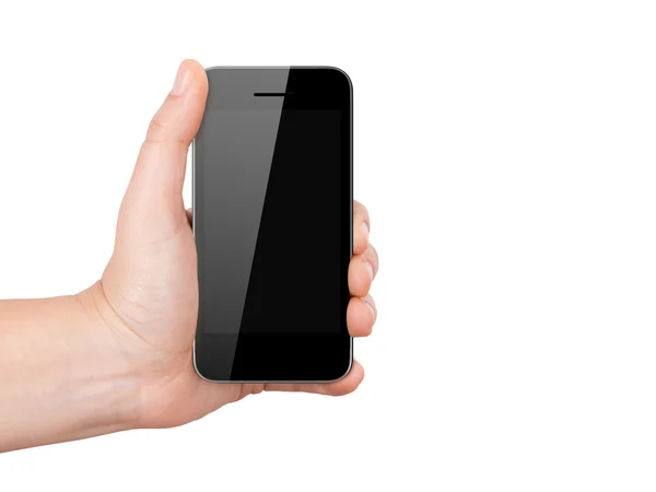 Teléfono móvil con pantalla en blanco sosteniendo a mano — Foto de Stock