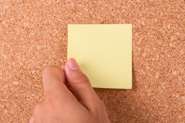 Mano e appiccicoso Post It Note — Foto Stock