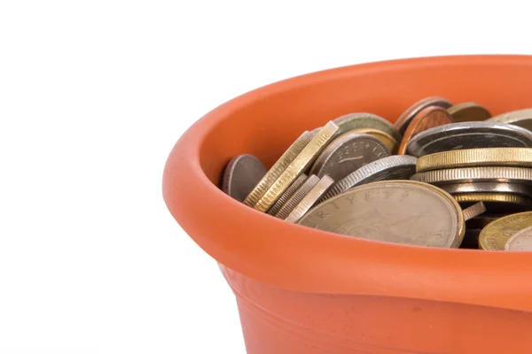 Flower Pot Detail with Coins — Stock Photo, Image