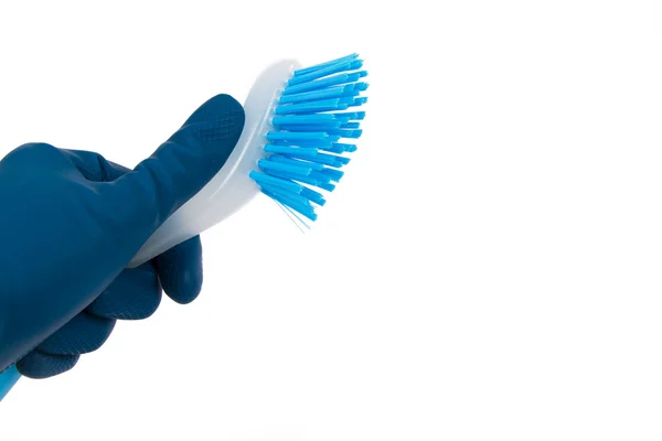 Cepillo de sujeción de mano en guante para limpieza —  Fotos de Stock
