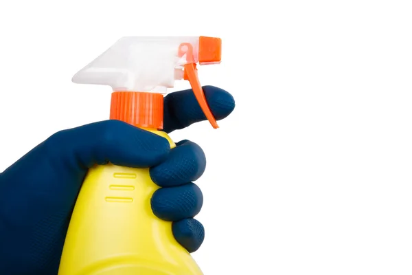 Hand in Glove Holding Spray Bottle — Stock Photo, Image