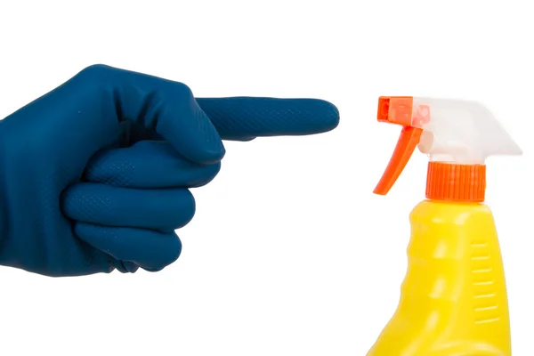 Hand Pointing Spray Bottle — Stock Photo, Image