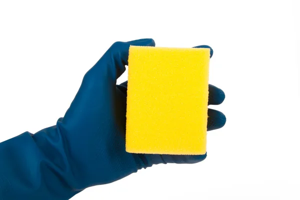 Hand with Glove Holding Cleaning Sponge — Stock Photo, Image