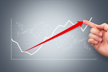 Kırmızı ok ile el gösteren grafik grafik