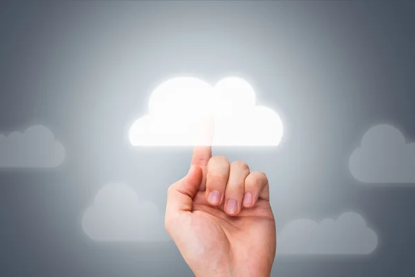 Männliche Hand berührt modernen Cloud-Knopf — Stockfoto