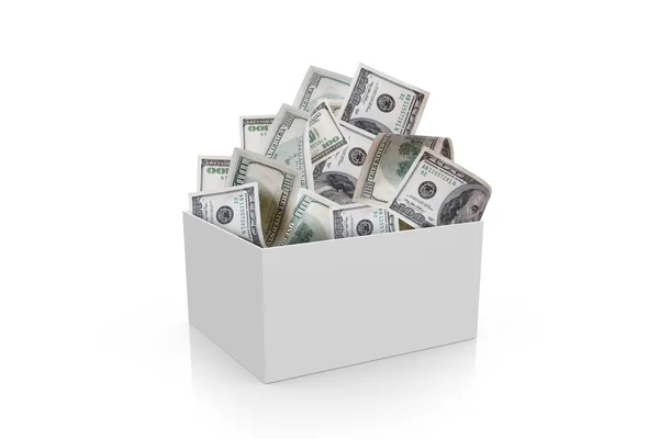 Full of Dollar Money in White Box — Stock Photo, Image