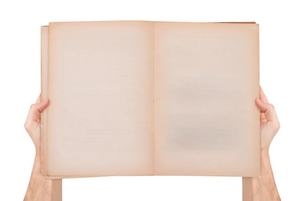 boş eski kitap açık tutan el