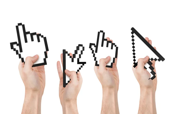 Hands Holding Mouse Cursors — Stock Photo, Image
