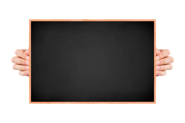Hand holding Black Board (engelsk) – stockfoto