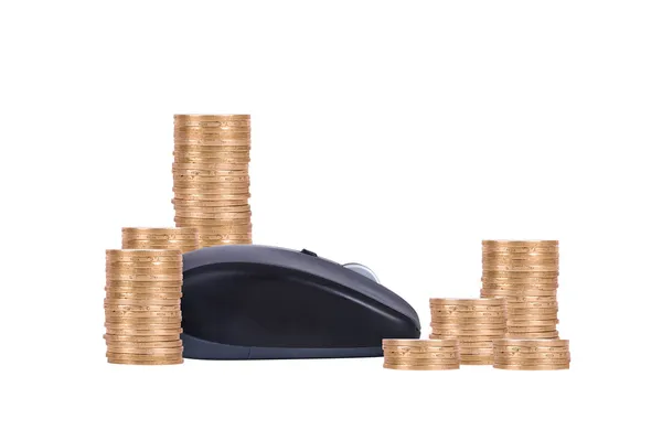 Computer Mouse with Coins — Stock Photo, Image