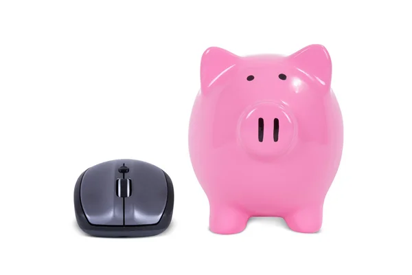 Computer Mouse with Piggy Bank — Stock Photo, Image