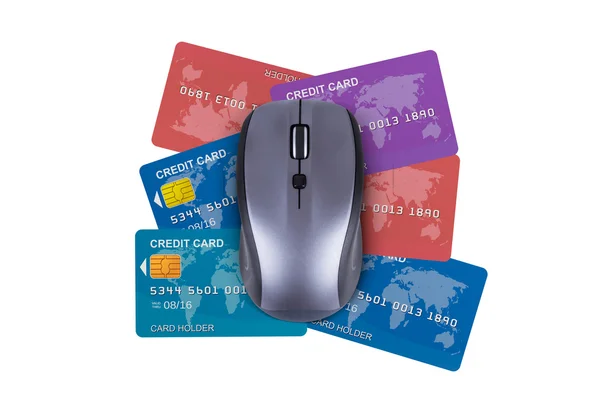Creditcards met muis — Stockfoto