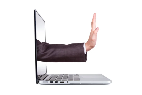 Hand Coming Out from Blank Screen — Stock Photo, Image