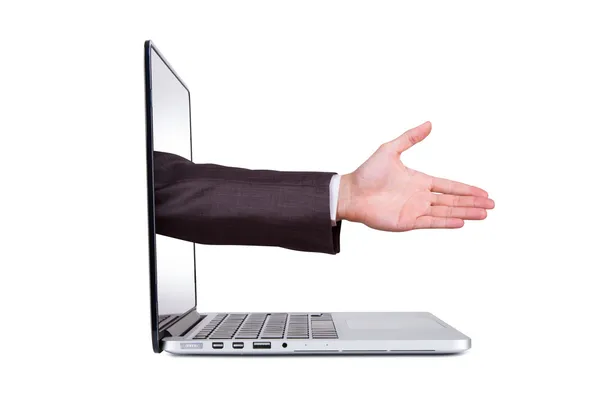 Hand Coming Out from Blank Screen — Stock Photo, Image