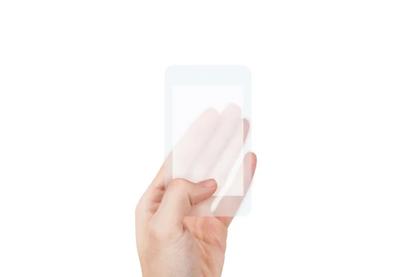 透明なスマート フォンを持っている手 — ストック写真