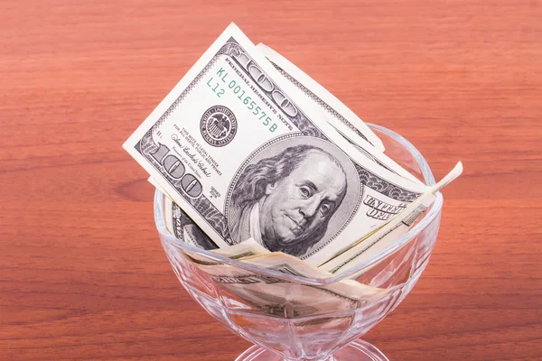 Dollar Banknotes in Glass Bowl — Stock Photo, Image