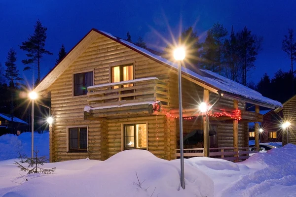 wooden house in winter