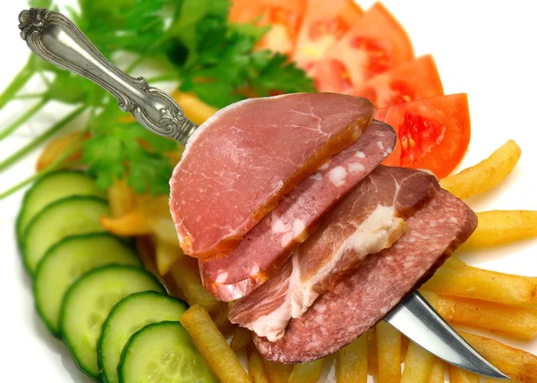 Meat, grain, sausage, texture — Stock Photo, Image