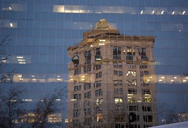 House, reflection in the glass window — Stock Photo, Image