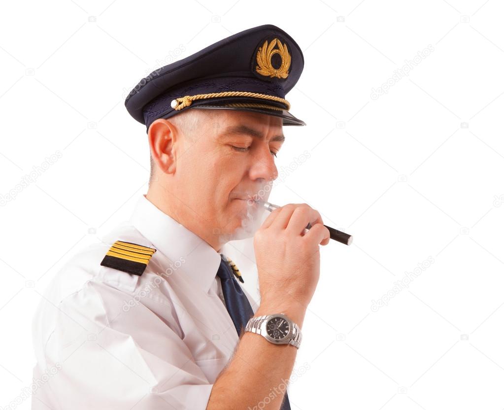Airline pilot with cigarette