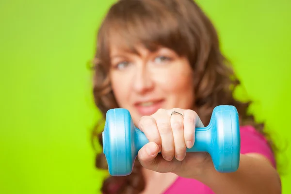 Woman with dumbbell — Stock Photo, Image