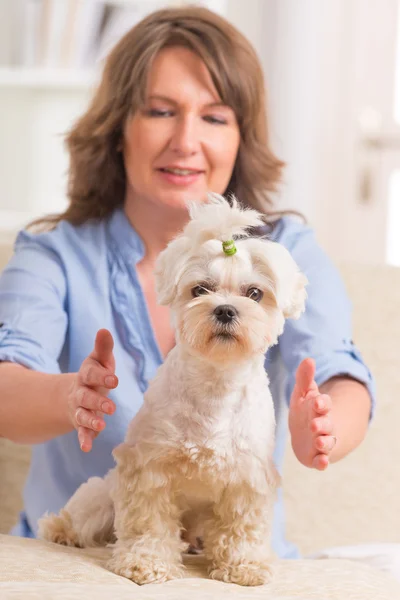 Mulher praticando terapia reiki — Fotografia de Stock