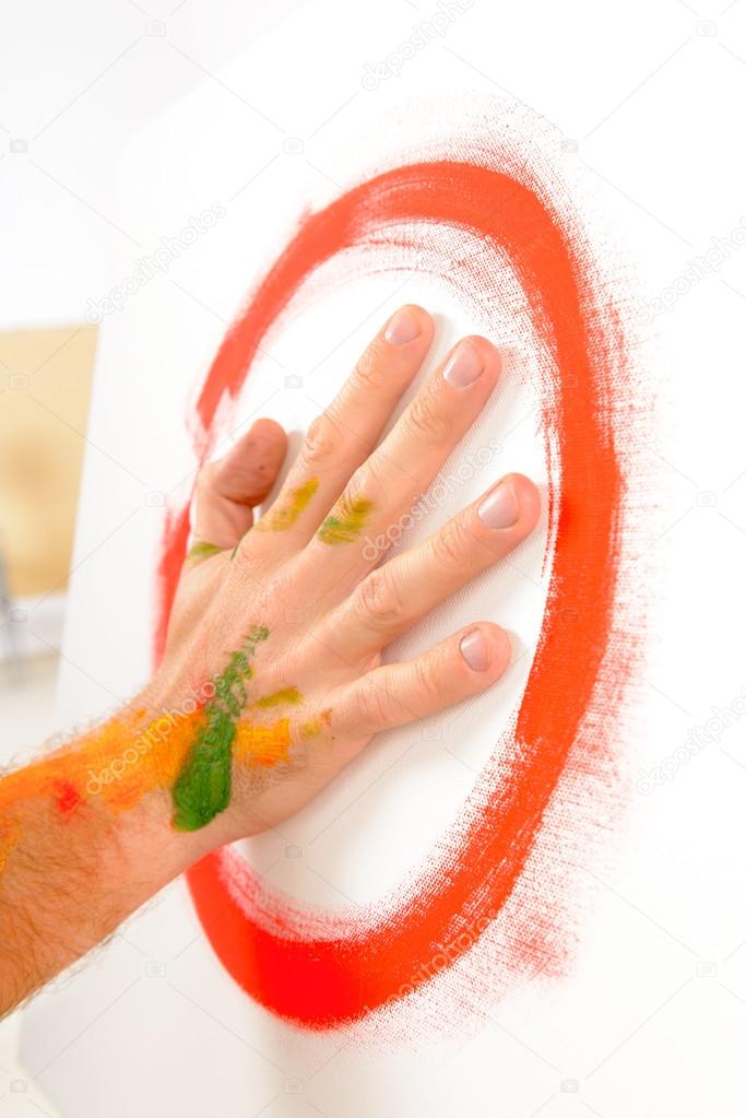 Finger painting paint with palms