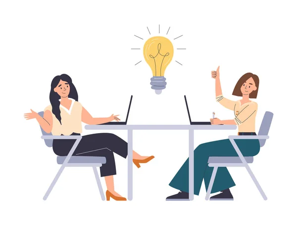 Female Characters Searching New Ideas Solutions Businesswomen Sitting Discussing Strategy — Image vectorielle