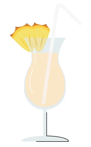 Sommer Beliebter Alkoholcocktail Mit Ananasscheibe Und Trinkhalm Isoliert Auf Weiß — Stockvektor
