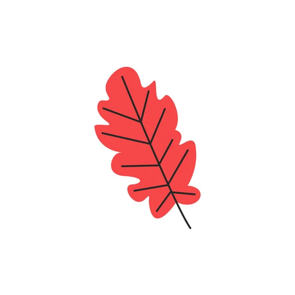 葉脈を持つ赤い新鮮な秋の葉 秋のオークの葉シーズン 装飾的な植物の落葉アイテム シンプルなシングルオークの葉のシルエット 白地に描かれた手描き平型ベクトルイラスト — ストックベクタ