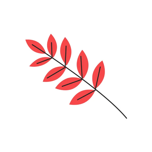 秋に赤い葉脈があります 紅葉の季節になります 装飾的な植物アイテム シンプルなシングルソープツリーブランチシルエット 白地に描かれた手描き平型ベクトルイラスト — ストックベクタ