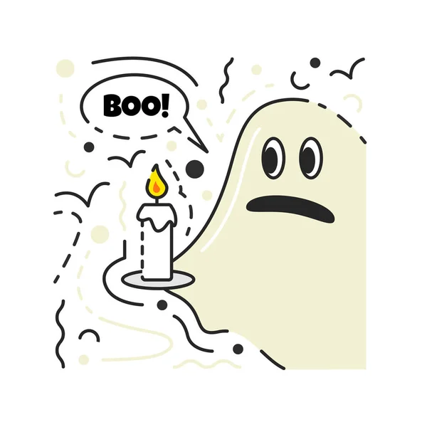 Φάντασμα Σιλουέτα Κρατώντας Κερί Απομονώσει Λευκό Φόντο Τρομακτικό Πνεύμα Ομιλία — Διανυσματικό Αρχείο