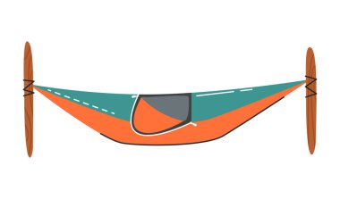 Beyazlar üzerinde izole edilmiş kamp çadırı. Açık hava aktiviteleri ve spor turizmi sezonu için tek hamak tek kubbesi. Ağaç kesimi tente tasarımı. Yürüyüş ekipmanı ögesi elle çizilmiş düz vektör çizimi