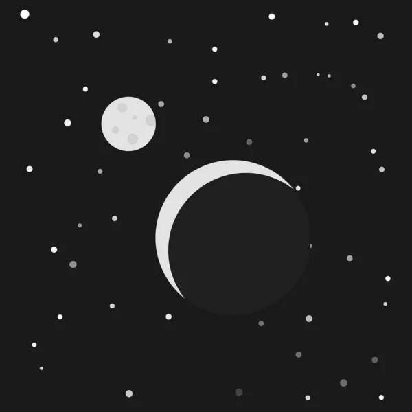 Ilustración simple del planeta en y la luna en el fondo del espacio exterior estrellado. Vector. — Vector de stock