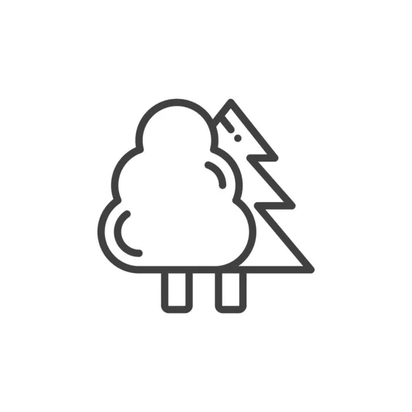 Ícone de floresta mista. Um desenho de linha simples de árvores simples e coníferas. Vetor isolado sobre fundo branco puro. —  Vetores de Stock
