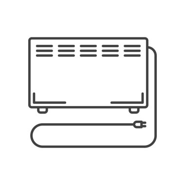 Uzay ısıtması için elektrikli radyatör ikonu. Bacakları olan bir ısıtıcının basit bir görüntüsü. Saf beyaz arkaplanda izole edilmiş vektör.