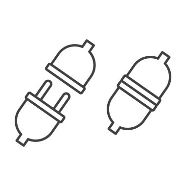 Bağlı ve bağlantısız kurt ve soket simgesi. Elektrik şebekesindeki bağlı ve bağlı olmayan elektrikli aletlerin basit bir çizimi. Beyaz arkaplanda izole edilmiş vektör.