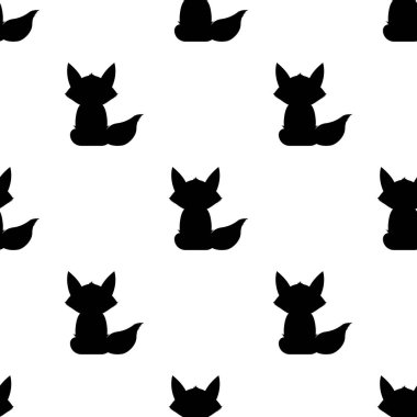 Kusursuz tilki ya da kedi silueti deseni. Tasarımın için arkaplan resmi dolduruldu. Çizgi film vektörü beyaz arkaplanda izole edildi.