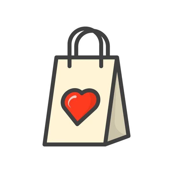 Gift paper bag icon. A simple image of a package with a heart. Vector. — Stock Vector