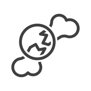 Kırık kemik ikonu. Kırık kemiğin ortadan ikiye çizilmiş basit bir çizimi kırığın yerini gösteriyor. Beyaz arkaplanda izole edilmiş vektör.