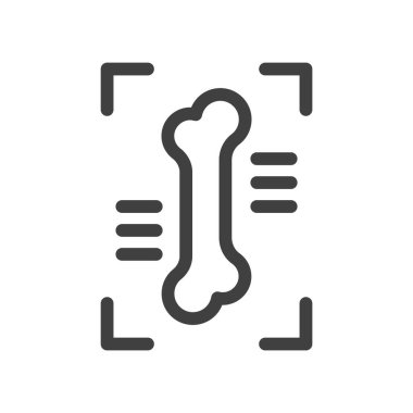 Kemik röntgeni ikonu. Çerçevedeki basit bir insan kemiği çizimi. Beyaz arkaplanda izole edilmiş vektör.