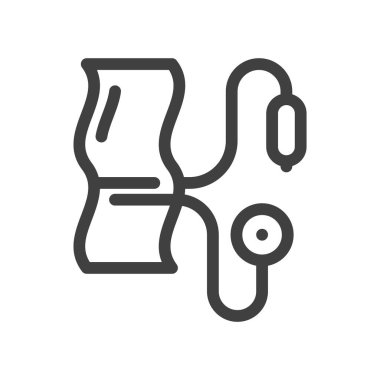 Tonometre simgesi. Basınç ölçme cihazının basit bir çizgi çizimi. Saf beyaz arkaplanda izole edilmiş vektör.