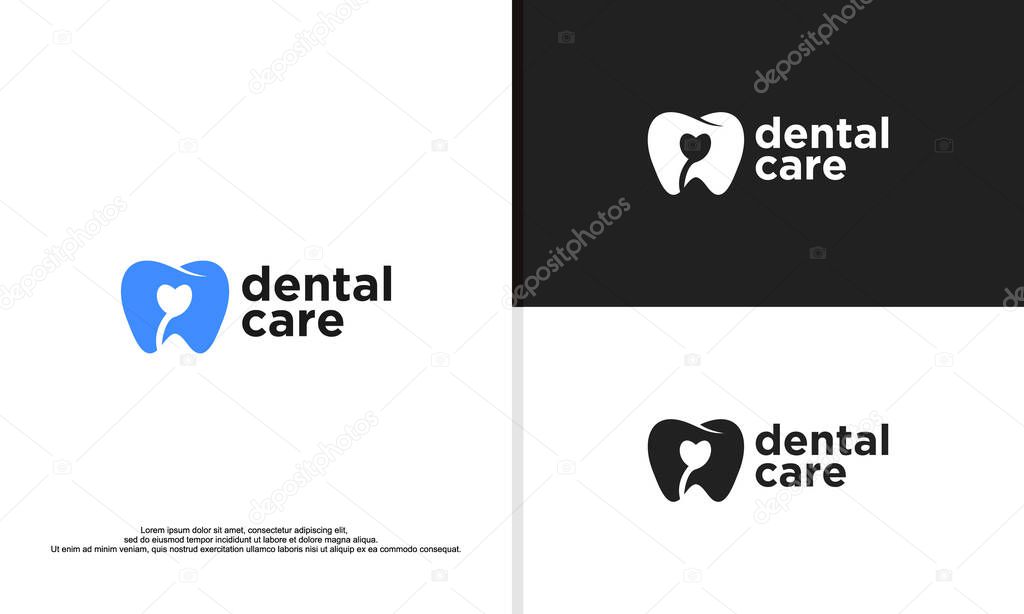Tooth combine with love in negative space logo illustration