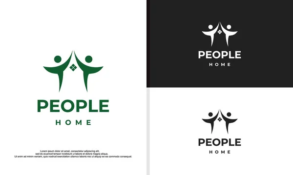 Logo Illustration Vektorgrafik Von Menschen Kombiniert Mit Haus Geeignet Für — Stockvektor