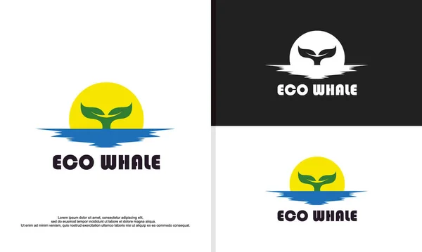 Liść Połączeniu Ogonem Wieloryba Zachodzie Słońca Ilustracja Projektu Logo — Wektor stockowy