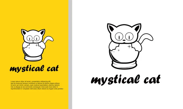 Logo Gambar Vektor Dari Mistis Bola Dikombinasikan Dengan Kucing Lucu - Stok Vektor