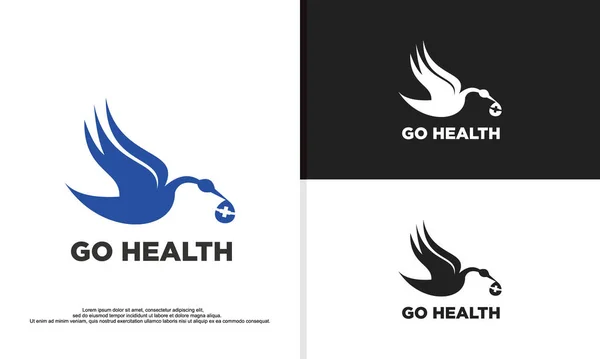 Logo Illustration Vectoriel Graphique Cigogne Portant Équipement Médical Apte Pour Vecteurs De Stock Libres De Droits