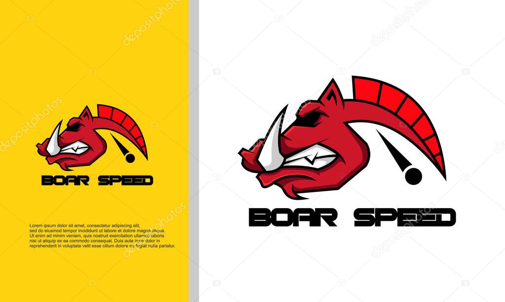 Logo illustration vector graphic of boar head combined with RPM fit for automotive business.