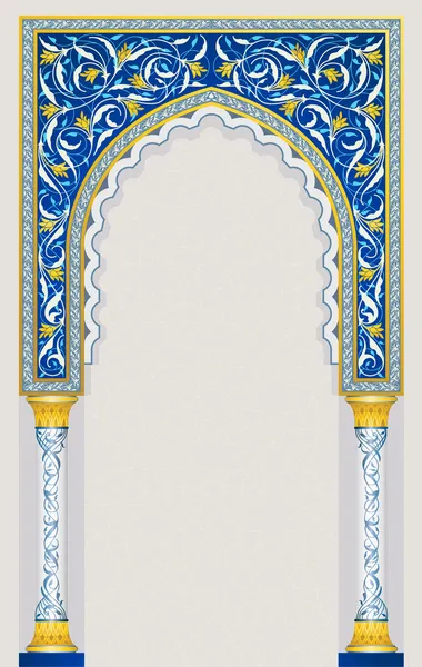 Design dell'arco islamico nel classico colore blu — Vettoriale Stock